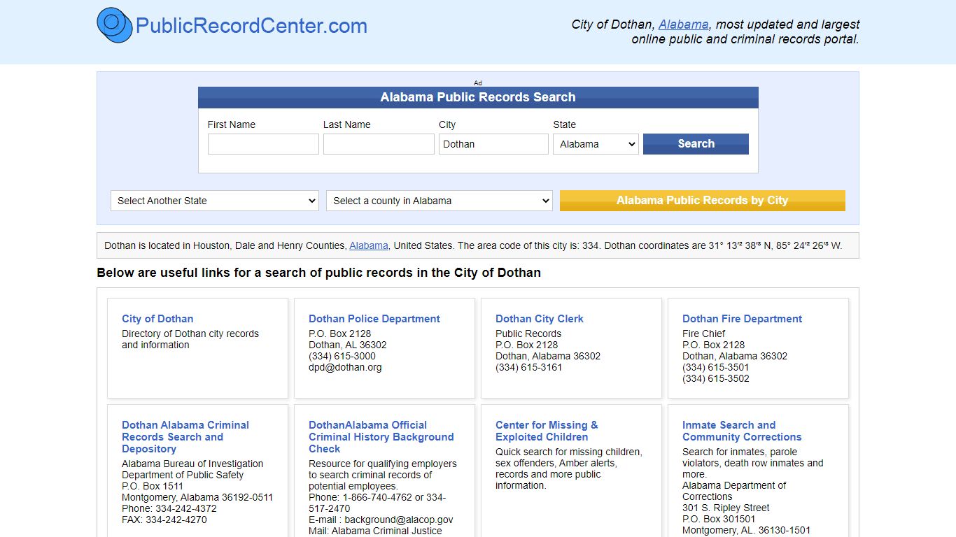 Dothan Alabama Public Records and Criminal Background Check